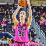 Caitlin Clark taking a free throw for the Iowa Hawkeyes in 2022