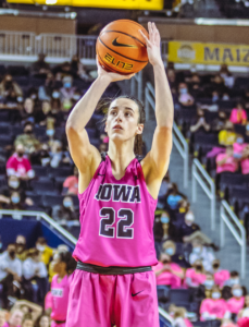 Caitlin Clark taking a free throw for the Iowa Hawkeyes in 2022