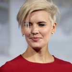 Maggie Grace speaking at San Diego Comic-Con in 2019